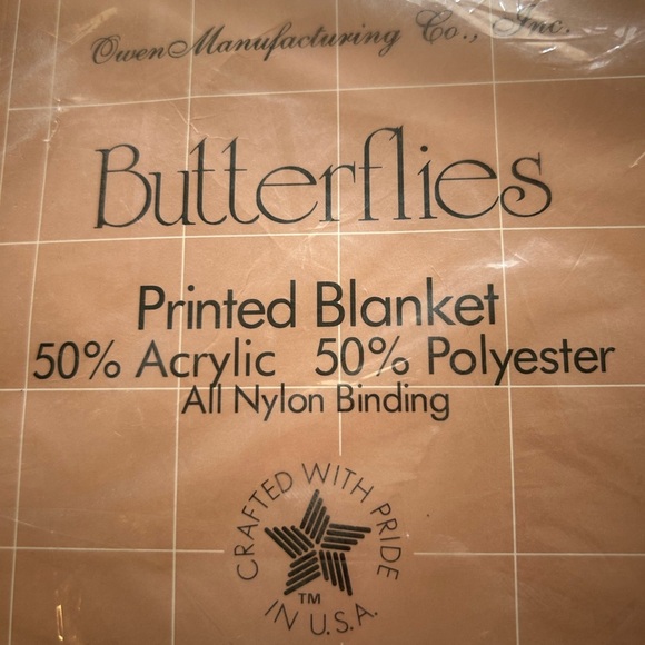 Vintage Owen Manufacturing Co. Butterflies Printed Blanket 72”X90” NWT - Picture 5 of 12